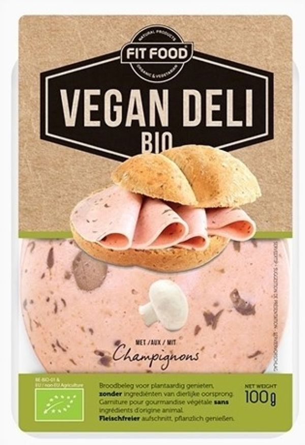 Vegan sausage slices with mushrooms