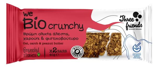 Crunchy Μπάρα Βρώμης Ολικής Άλεσης με Χαρούπι & Φυστικοβούτυρο
